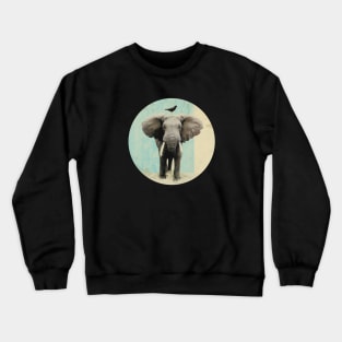 Elephant and a black bird Crewneck Sweatshirt